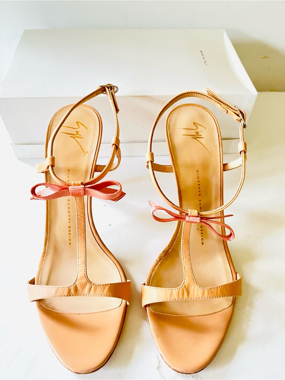 Giuseppe Zanotti peach nude strappy high heel sandals with bow 38 - Picture 5 of 10